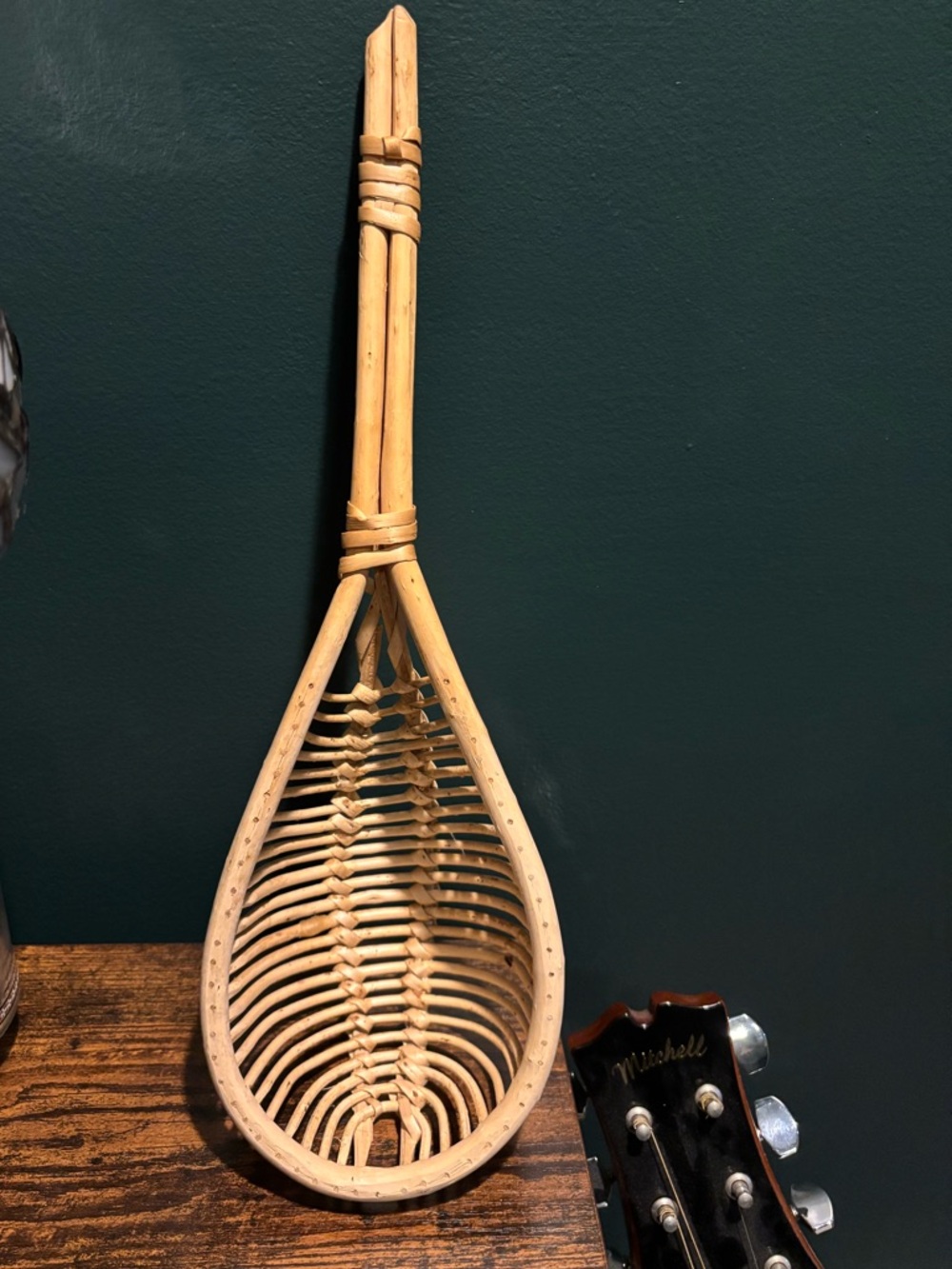 Handwoven Natural Rattan Decorative Spoon Wall Accent Vintage Seive